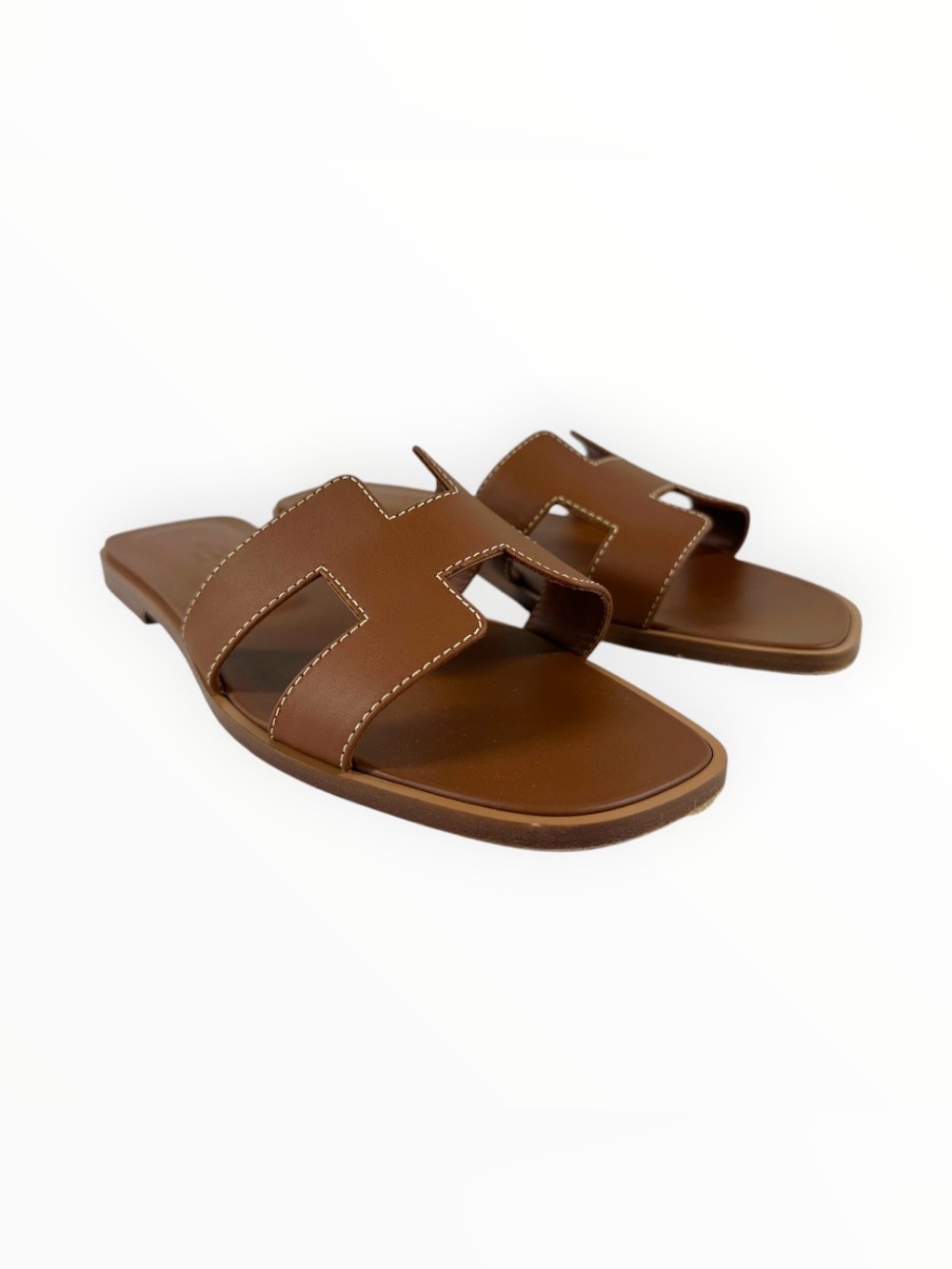 Authentic Hermès Oran Sandals Gold Box Calf Leather 37 EU Made Italy